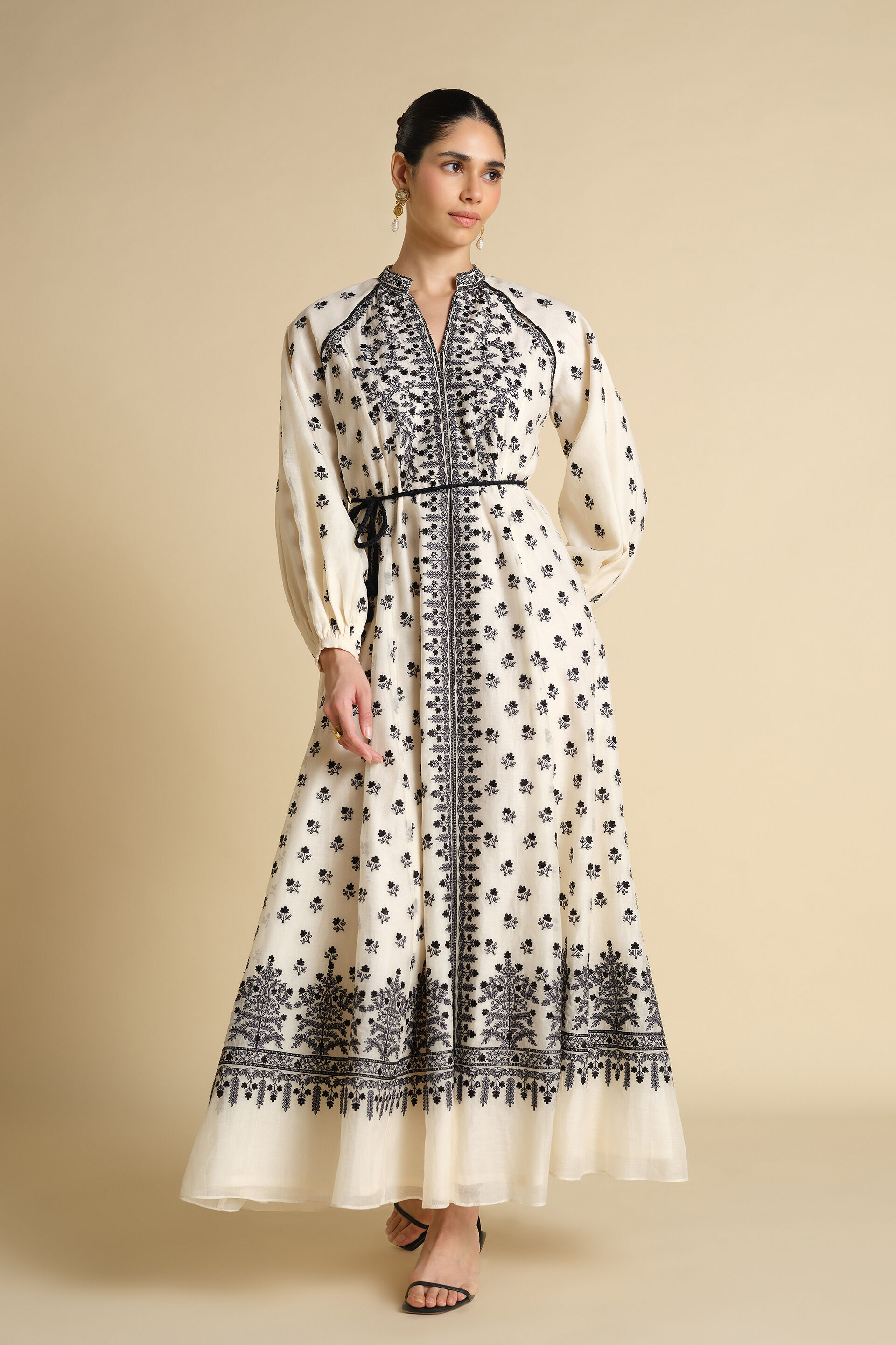 Sawsan A-Line Embroidered Mul Kaftan - White, White, image 1